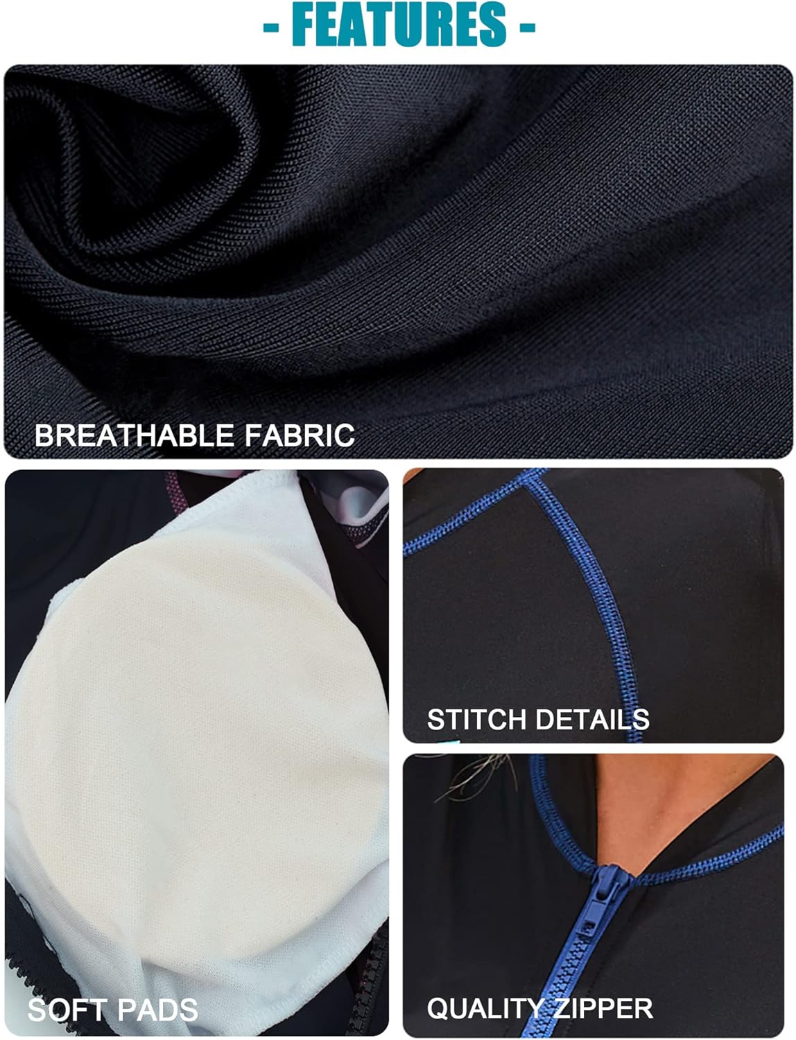 FEOYA Women One Piece Modest Swimsuit Boyshort Short Sleeve Rashguard Contrast Line Snorkel Surf Suit Sport Bathing Suit - Image 4