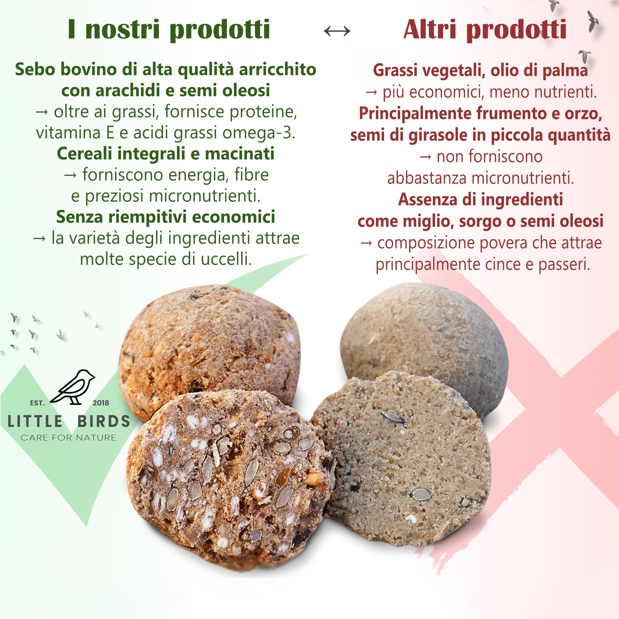 Care4Nature 100 Palline di Grasso per Uccelli Selvatici - Ingredienti Naturali