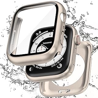 【フルカバー保護】Puptoya アップルウォッチ 防水 カバー Apple Watch Series 9 8 7 対応 45mm ケース 2 in 1 前後の保護 PC+ガラス素材 高透過率 装着簡単 脱落しやすい 耐衝撃 iWatch 45mm スターライト