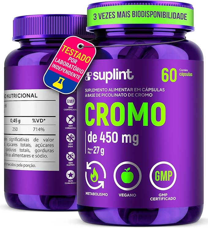 Picolinato de Cromo 450 MG para Gerenciamento de Peso | Suporte ao Metabolismo de Açúcar no Sangue | Suplemento Mineral Vegano
