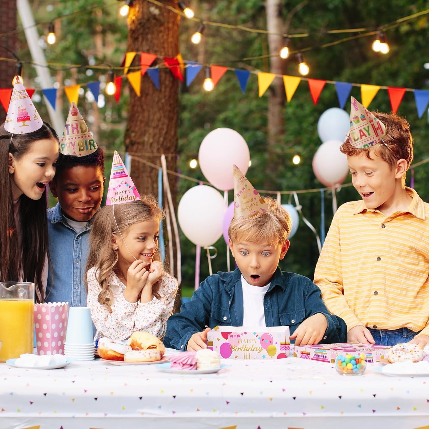 Aimyoo Pink Birthday Wrapping Paper Roll - 17 Inch X 32.8 Feet - Gold Foil Celebration Cake, Balloon, Happy Birthday Lettering Design Gift Wrap for Kids, Baby Showers - Image 7