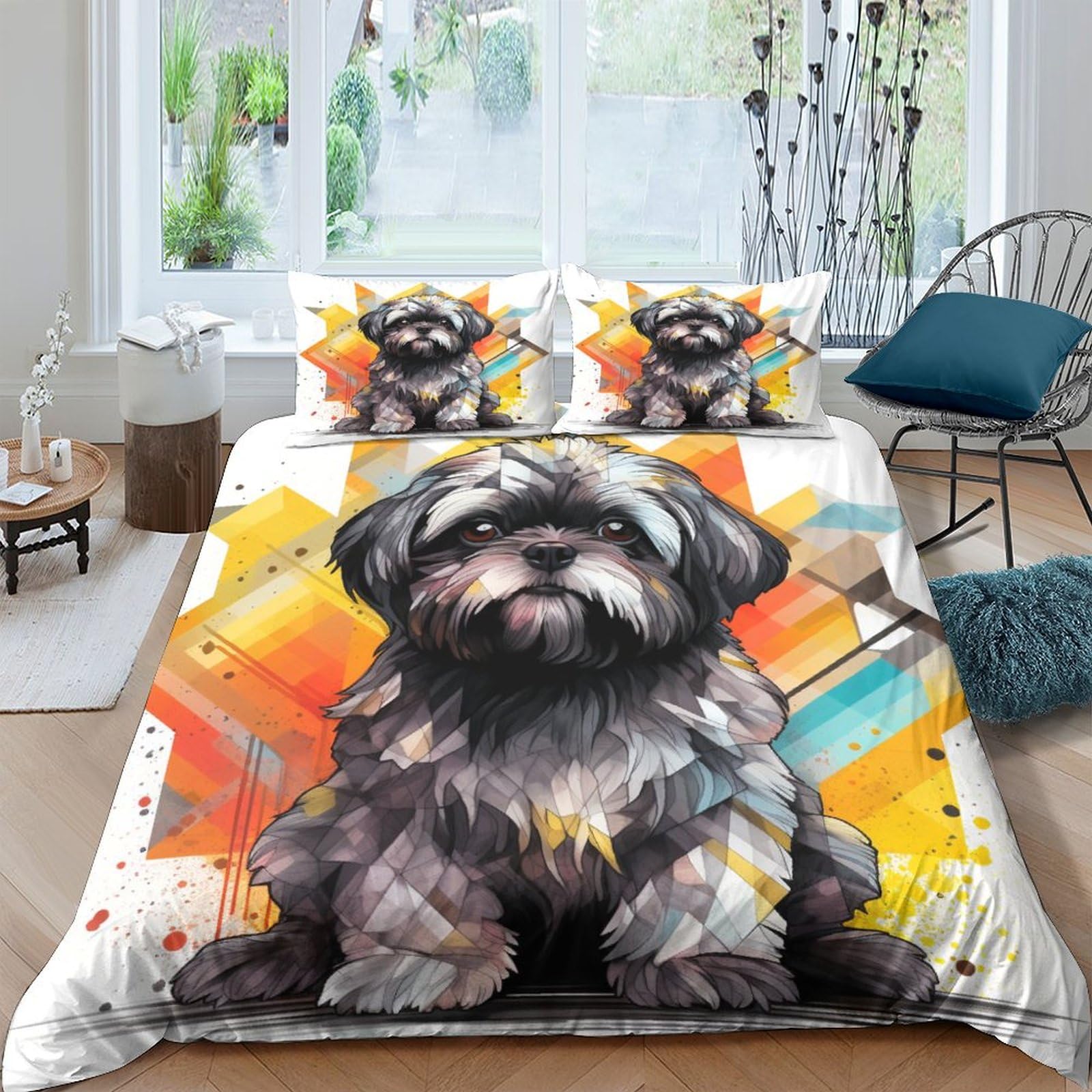 Parure de lit microfibre 3D Schzon 200x200 cm avec housse de couette double et taies d'oreiller