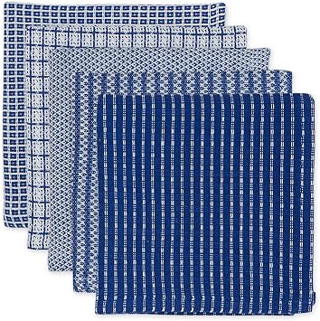 DII Ultra Absorbent, Everyday Cotton Kitchen Towels, Dishcloth Set, Assorted Blue, 5 Piece