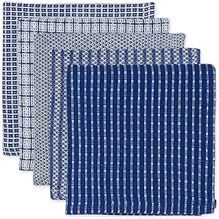 DII 100% Cotton, Ultra Absorbent, Everyday Kitchen Basic, Fun and Cute Color Dish Cloth 12 x 12, Combo Gift Set of 5- Blue