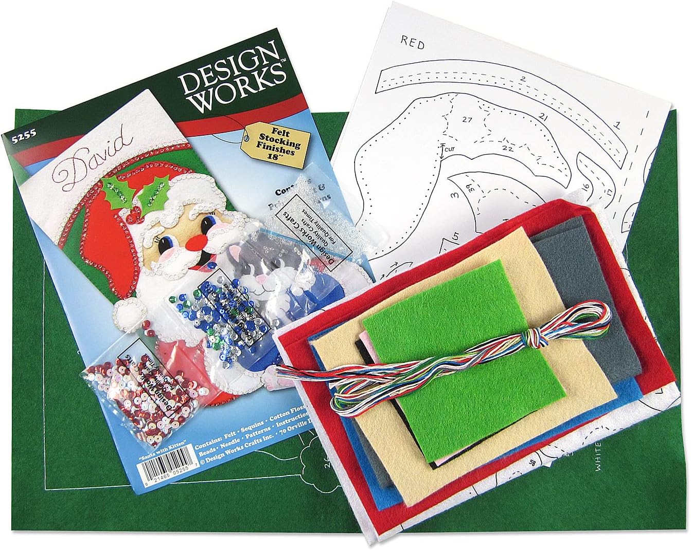 Design Works Felt Stocking Applique Kit 18" Long-Santa W/Kitte