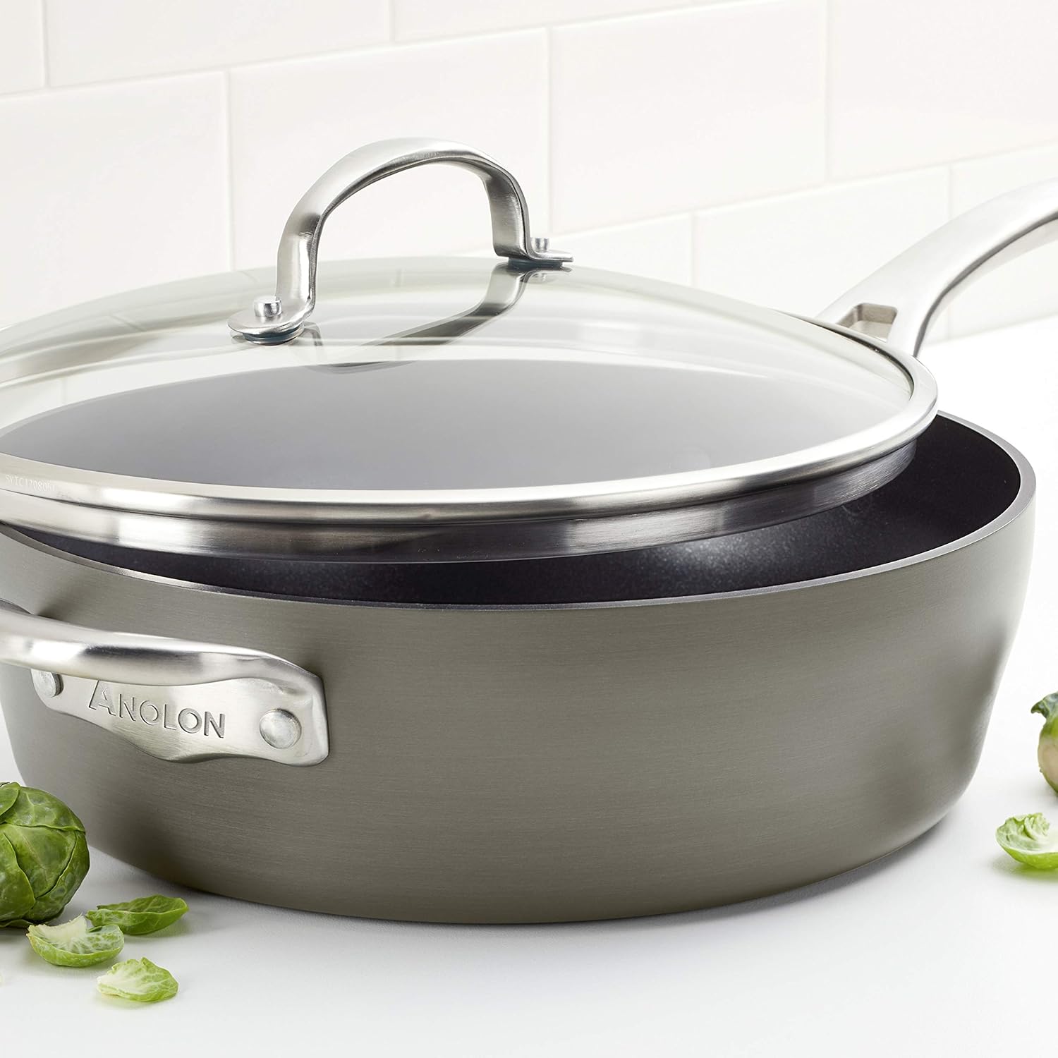 Anolon 5-Qt. Covered Sauté Hard Anodized Aluminum Sauteuse, Saute Pan, 5 Quart, Dark Gray,81173 : Everything Else