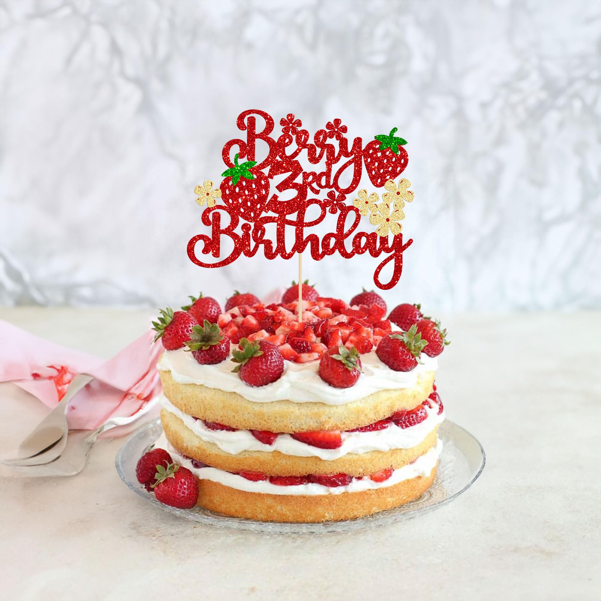 DUXUANT Set di decorazioni per torte alla fragola, per compleanno, per cupcake, decorazione a tema fragola, decorazioni per ragazzi e ragazze (rosso 1