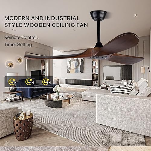 Miniatura 6 de Ventiladores de techo de 60 pulgadas sin luces, ventilador de techo grande de madera, sin luz y control remoto, ventilador de techo silencioso de 3