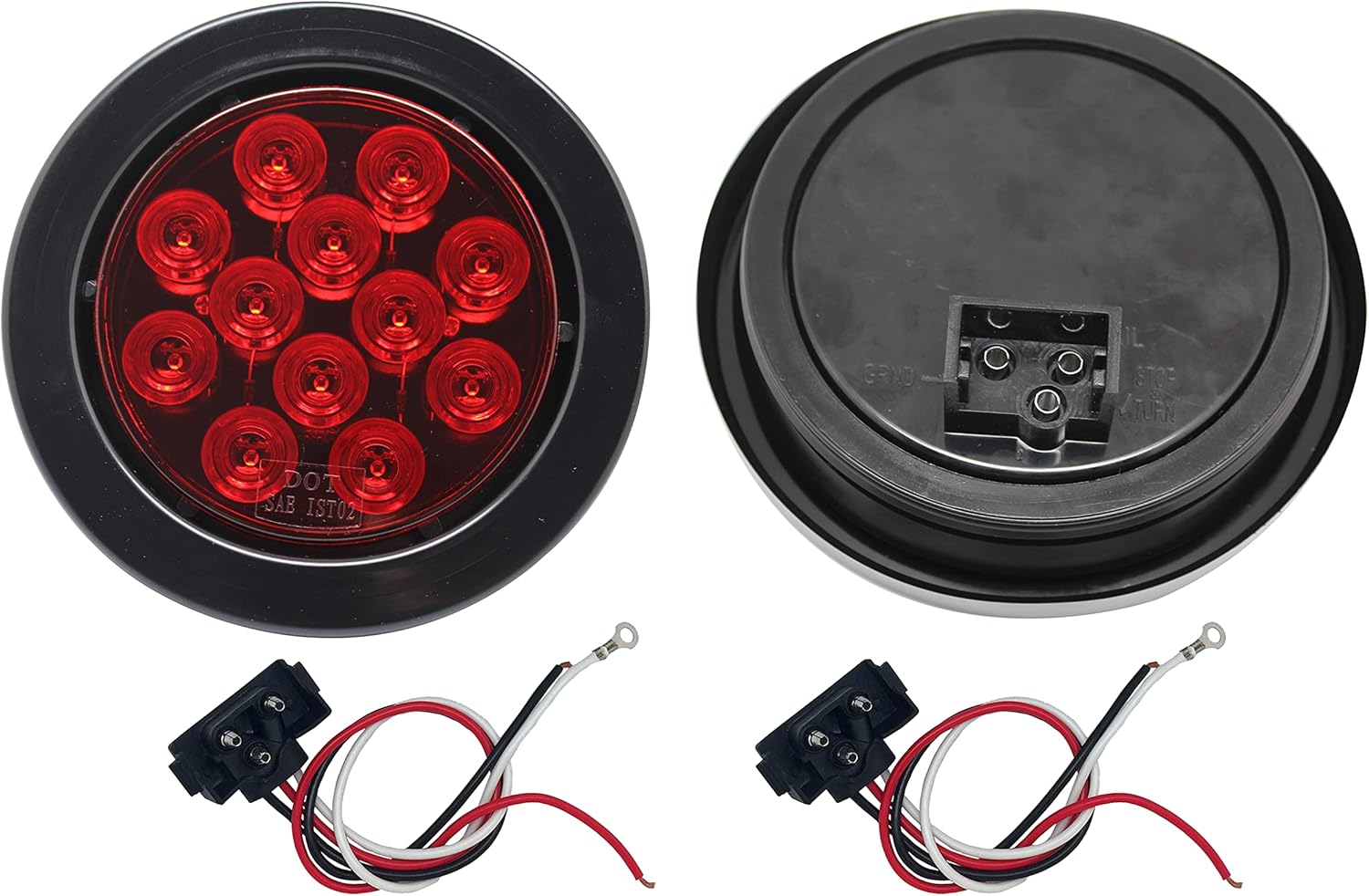 MAXXHAUL 2 Pcs 4" Round Red LED Trailer Tail Lights with Surface Mount Grommet Plugs IP67 Stop Brake Turn Tail Lights for Truck Trailer RV Jeep