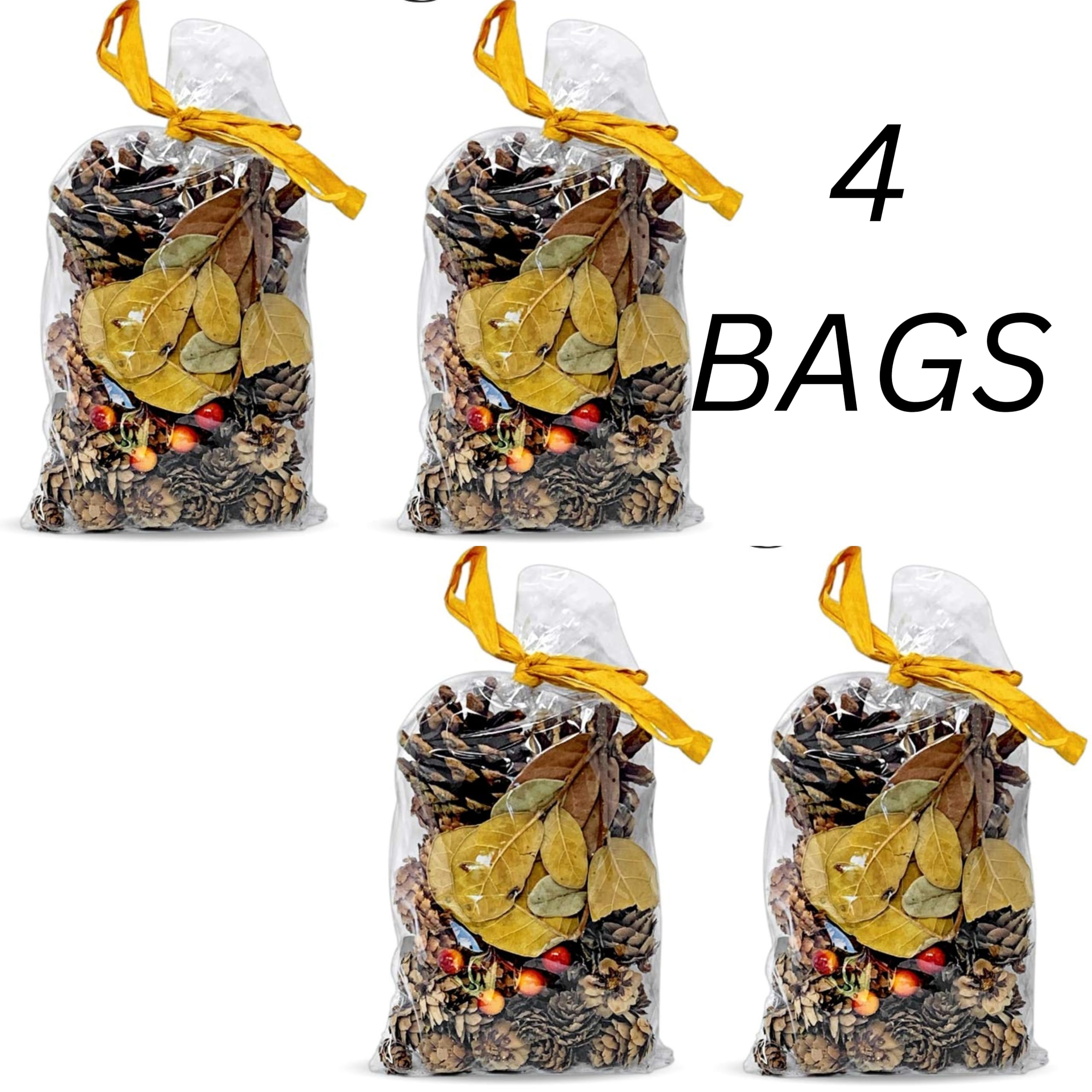 Pine Cones Acorns Leaves Berries - 4 Bags - Holiday & Christmas Décor - Unscented Vase Bowl Filler - Home Decorating Crafting