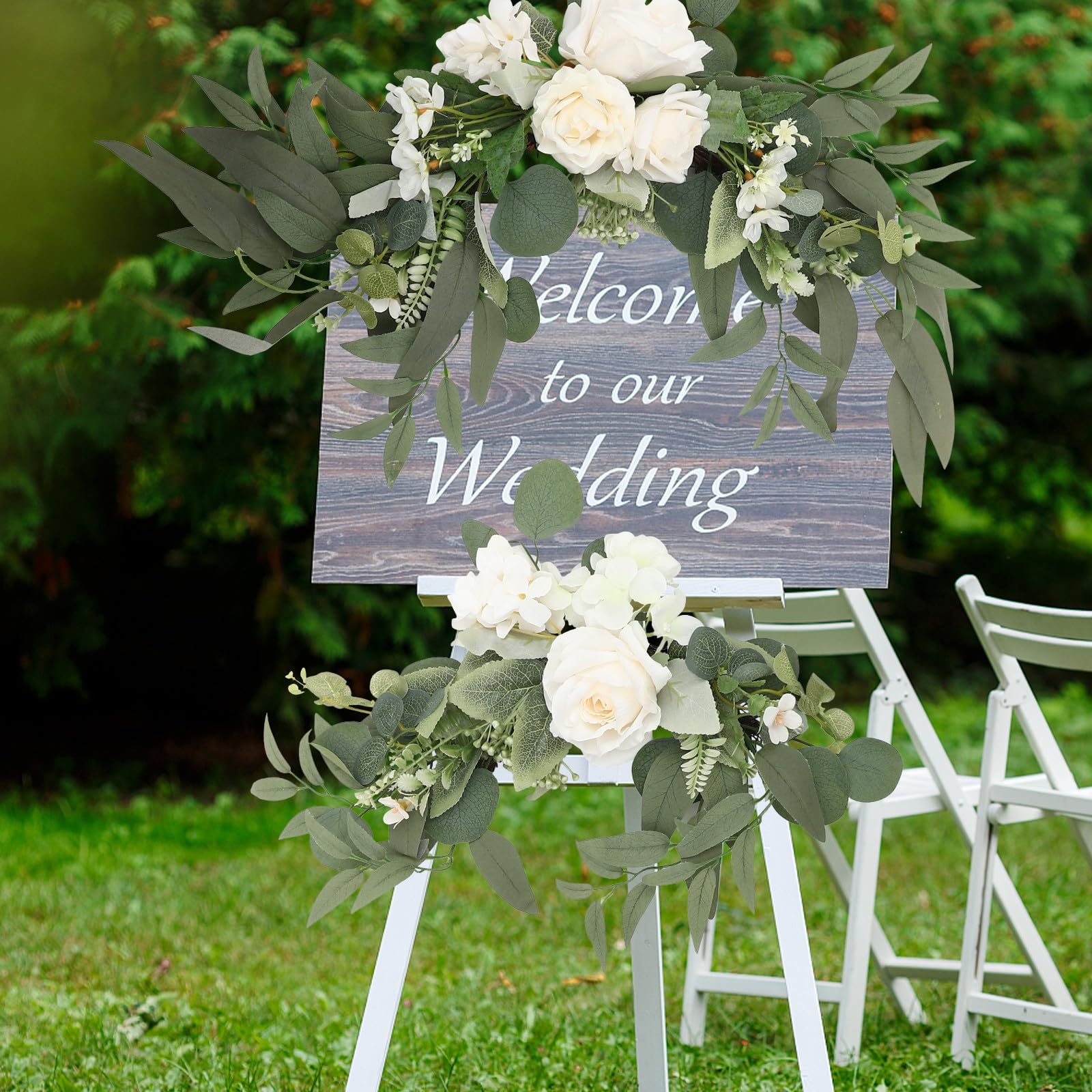 Alasum Abschlussgeschenk Wunderschöne Künstliche Rosen Blumenkranz Dekoration mit Weißem Stoff für Hochzeitsempfang und Blumendekorationen die Nie Welken