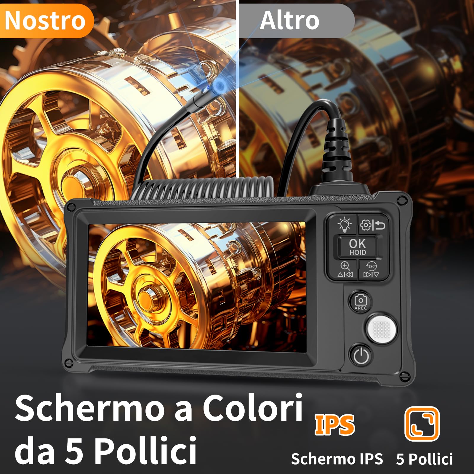 Telecamera di ispezione endoscopica a doppia lente, periscopio Ennovor da 5 pollici IPS con 8 + 1 luci LED, telecamere di ispezione fognarie impermeabili IP67, telecamera di scarico HD 1920P, cavo