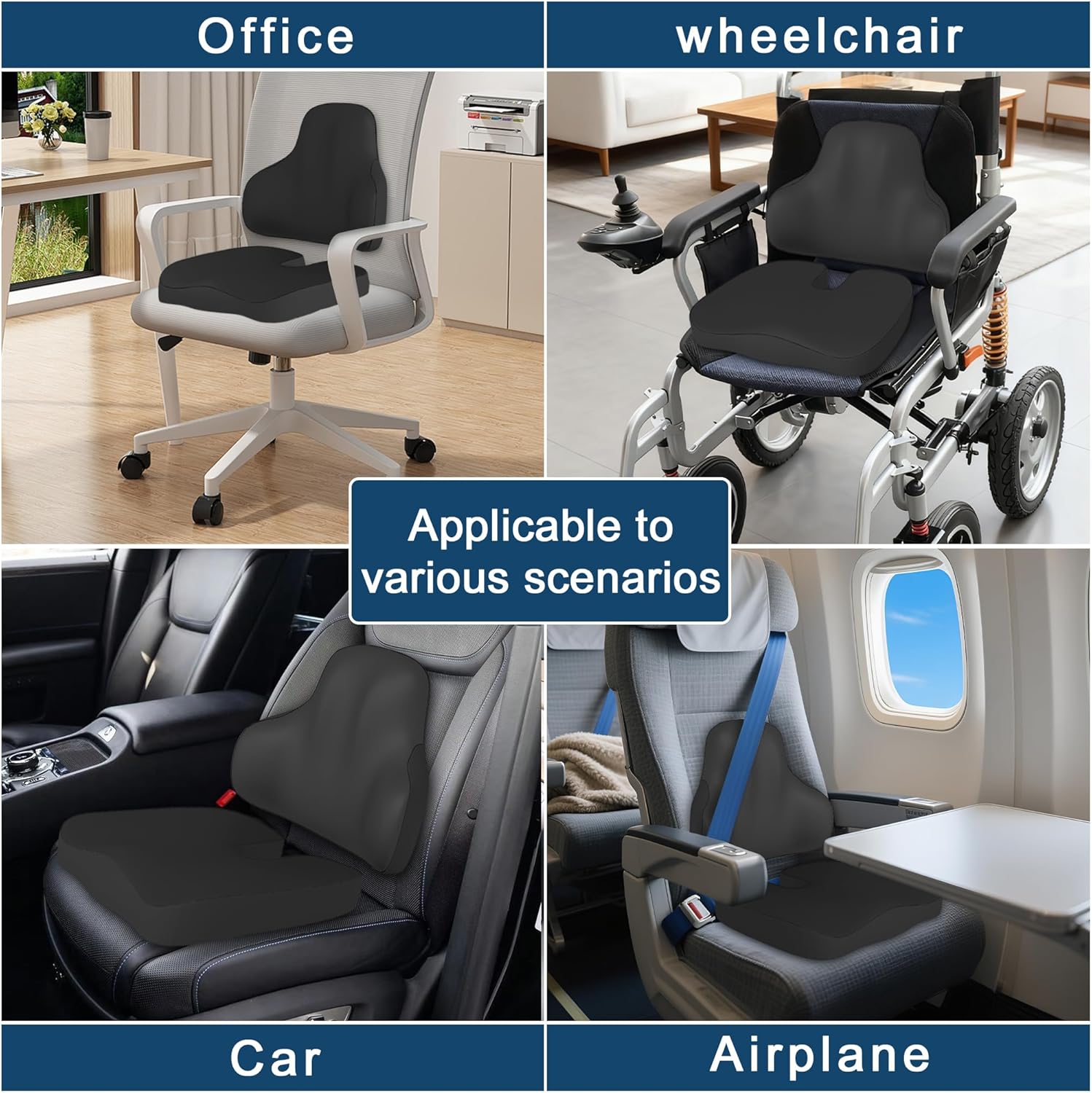 Cushion and Lumbar Support Pillow, Relief Pressure Seat Cusion for Office Chairs & Car Seat, Ergonomic Design Cusion for Tailbone Pain Relief, Sciatica & Back Support (Black, Lumbar&Cusion) - Image 6