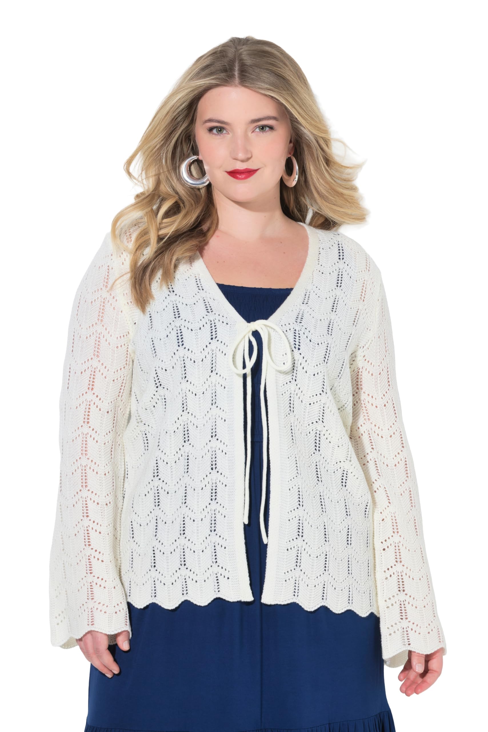 MIAMODA Damen große Größen Übergrößen Plus Size Strickjacke, gerade Passform, Ajourstrick, Langarm 850216