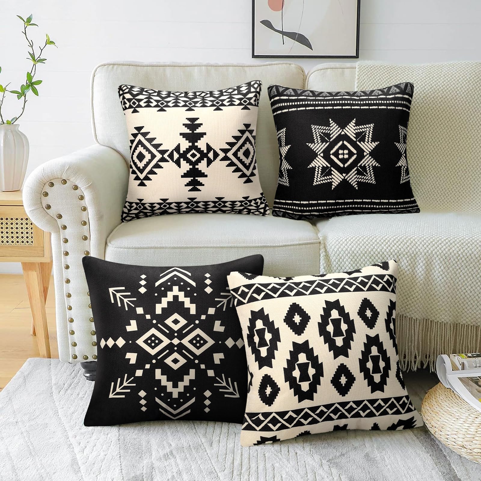 LOHDALOLF Juego De 4 Fundas De Cojín Mexicanas De 45 X 45 Cm, Fundas De Cojín Decorativas étnicas Para Sofá, Sala De Estar