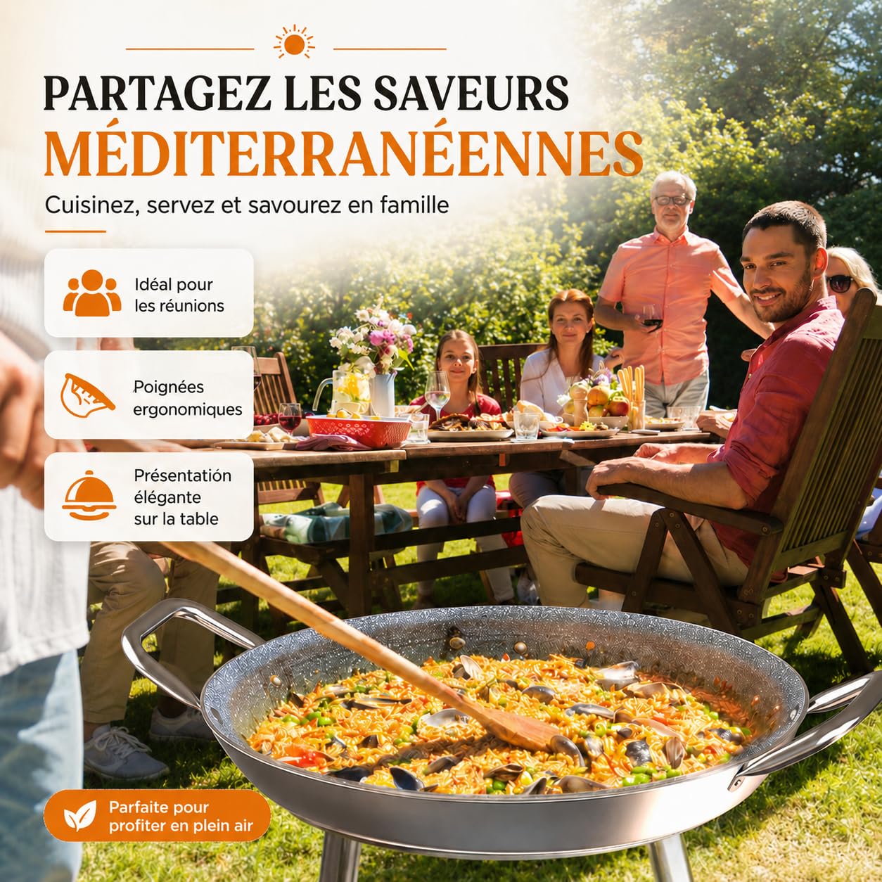 TEHORNEO Poêle Paella, Plat à Paella 30 cm Aluminium Antiadhésif 3-4 Portions, Compatible avec Plaques à Induction, Vitrocéramiques, Gaz