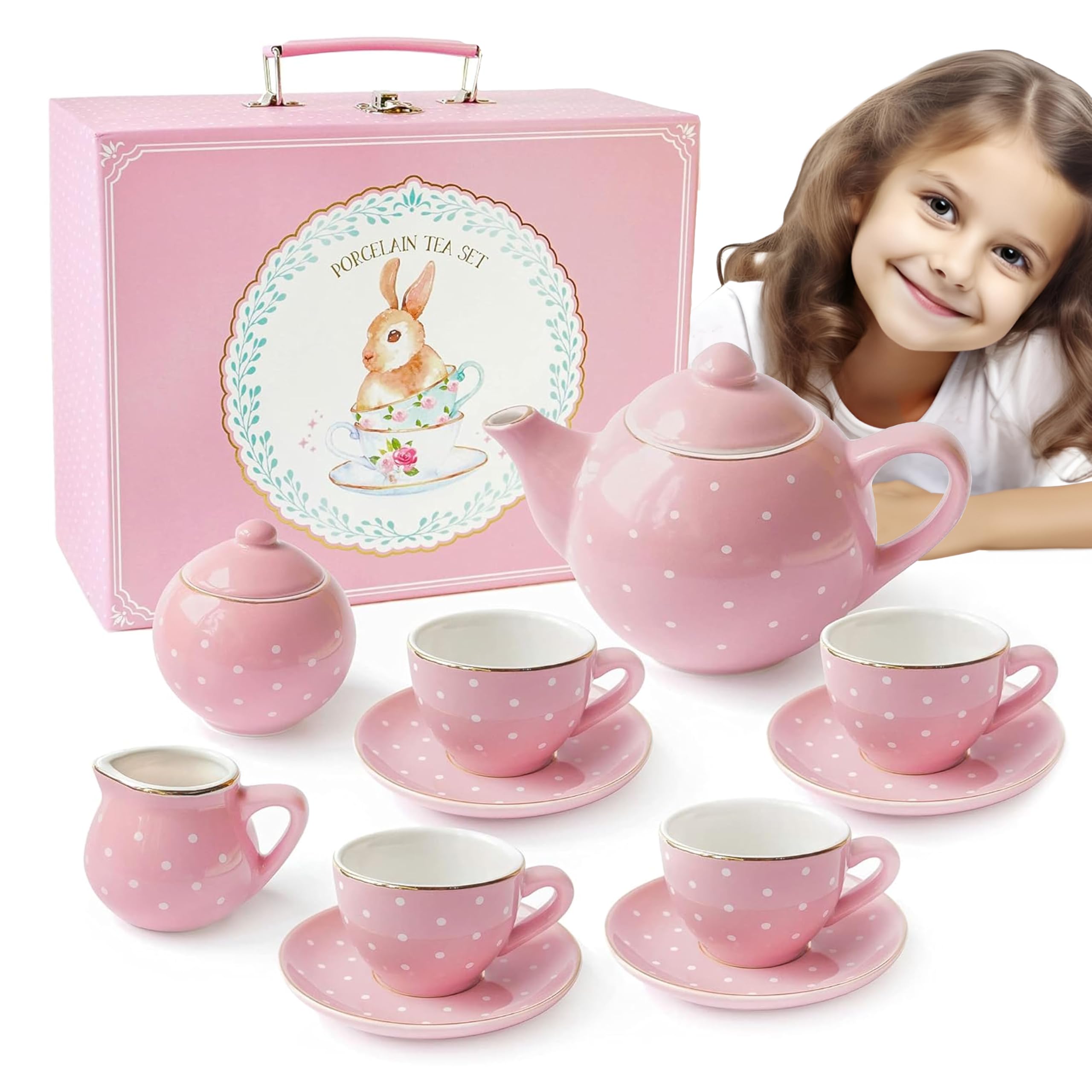 ZLPBAO Juego De Té Infantil De 50 Piezas - Set De Vajilla De Gatitos Con Tetera, Tazas, Platos Y Postres, Juguete De Simulación Para Niñas De 3 A 7 Años
