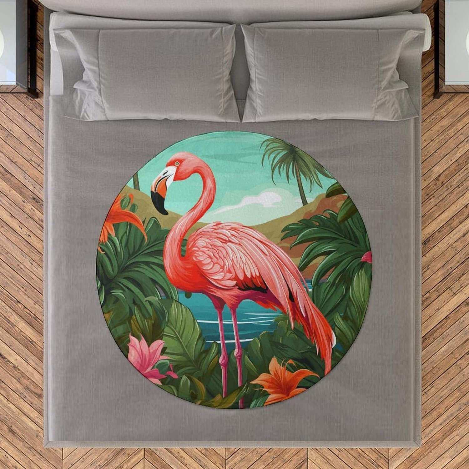 Tropical Flamingo Blanket Round Beach Tapestry Flannel Round Tablecloth Boho Beach Blanket Home Decor Indie Rug Comfortable Yoga Mat for Multi Scenario Usage