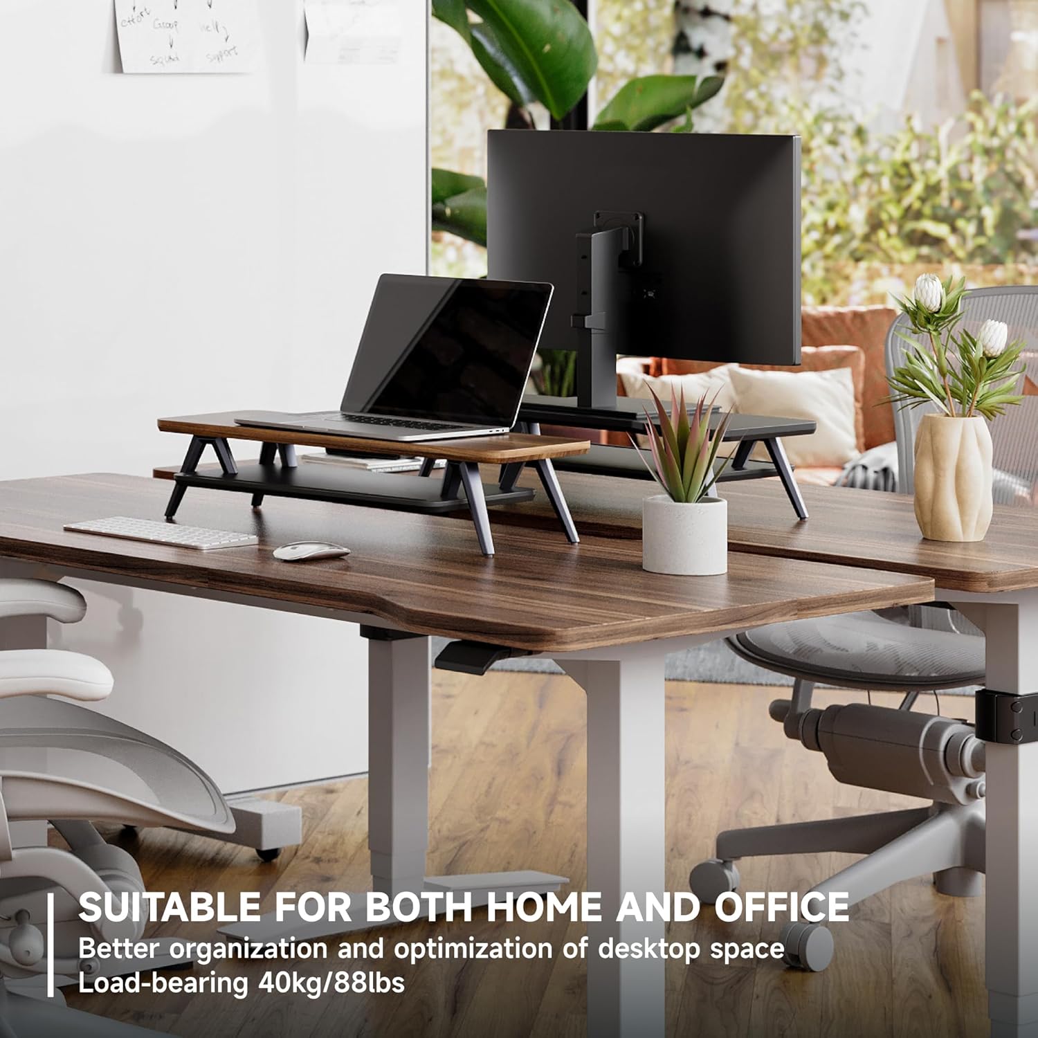 Fenge Monitor Stand, Monitor Stands Riser for Desk, 23.6 Inch Wood Desk Shelf with Storage Organizer and Cable Management for Office Desk Accessories Walnut 23.6 Inch