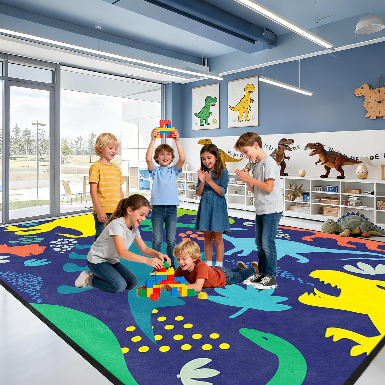 Dinosaur Rug 6'x8' - Dinosaur Rugs for Boys Bedroom Cartoon Dino Rug for Boys Room, Kids Rugs Bedroom Boy Dino Carpet Colorful Living Room Large Area Mat