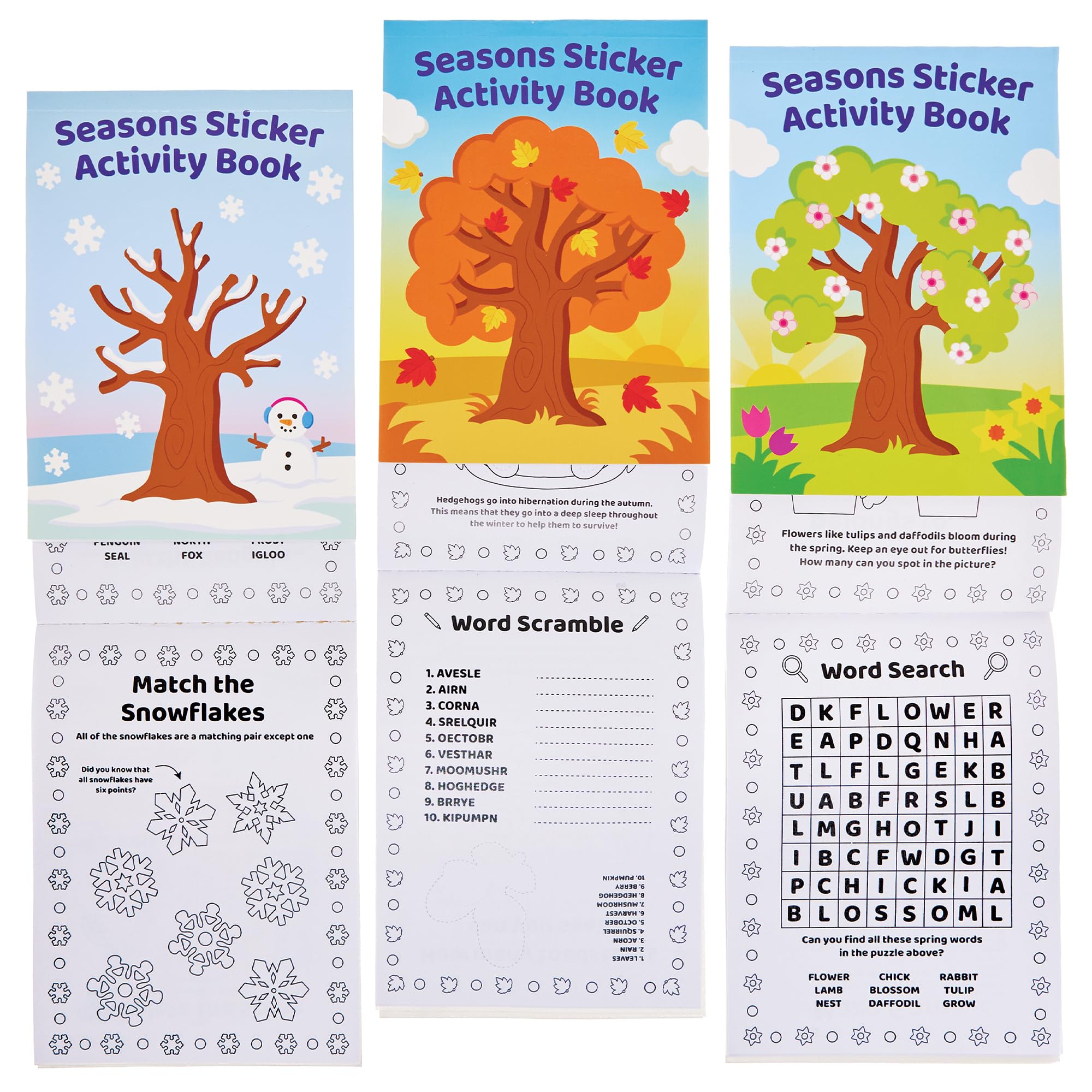 Baker Ross FN002 Seasons Sticker Activity Books - Pack of 8, Party Bag Filler Sticker Books for Kids