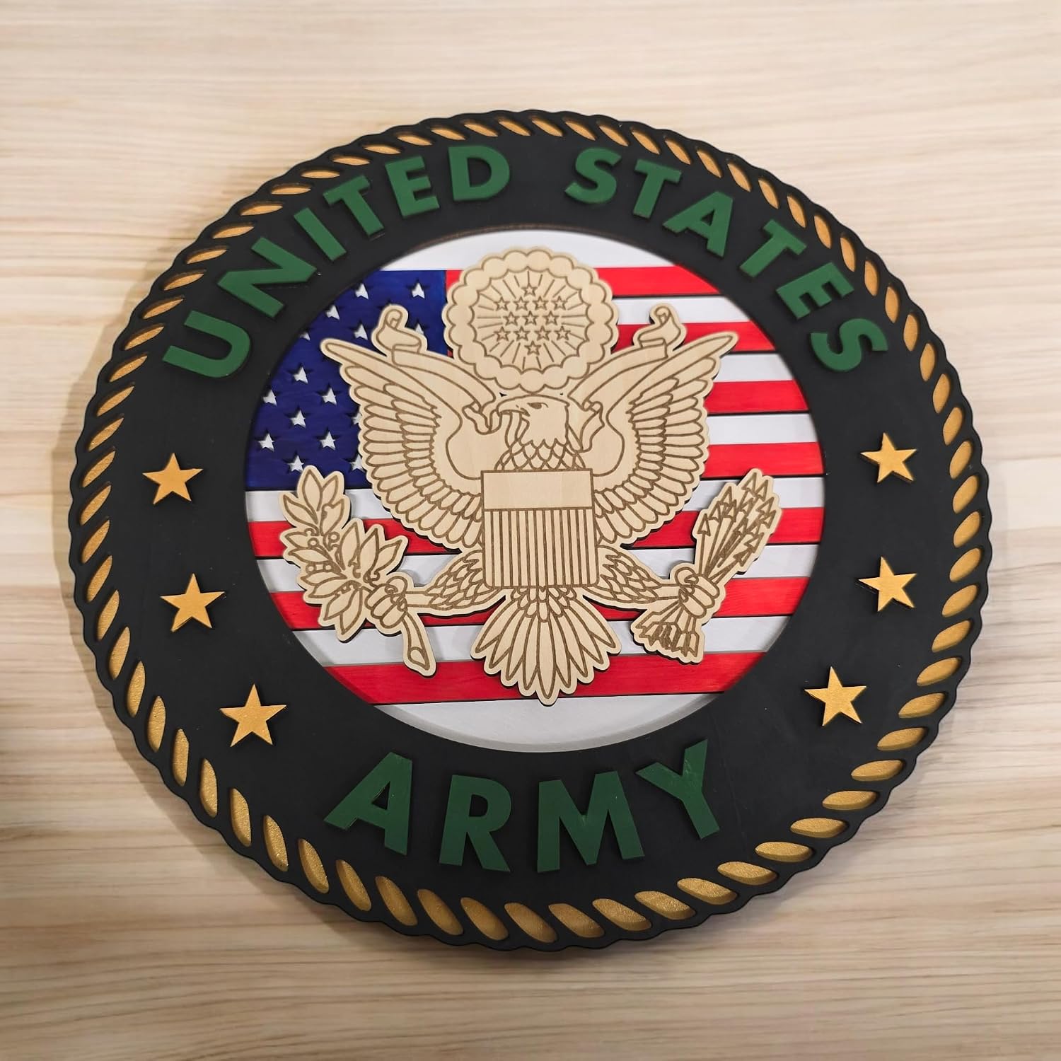 Army Handcrafted 3D Wooden United States Sign – 12"x12"