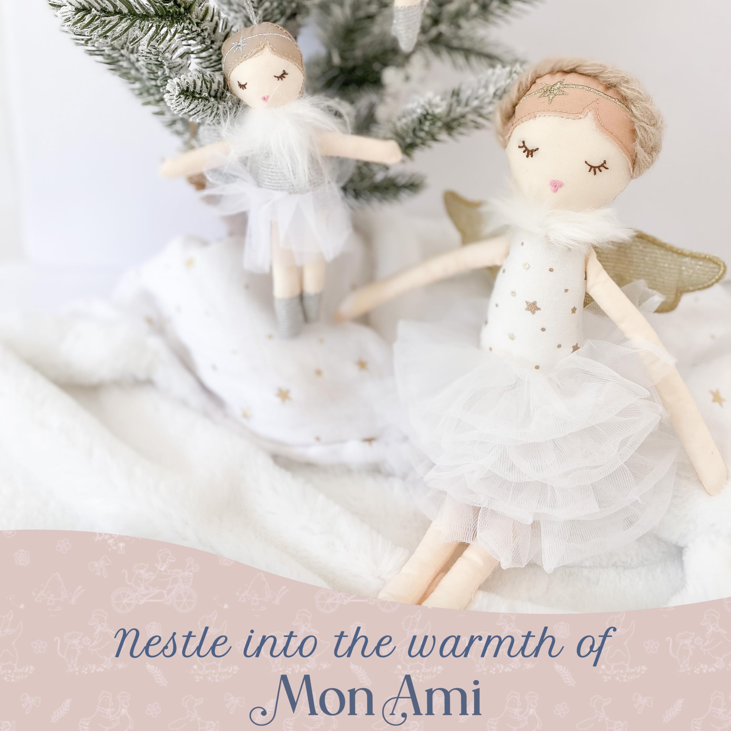 MON AMI Adele Kleine Stoffpuppe mit weißem Winkel, 38,1 cm, weiche und kuschelige Plüschpuppe, Verwendung als Spielzeug oder Raumdekoration, tolles Geschenk für Kinder oder Sammler