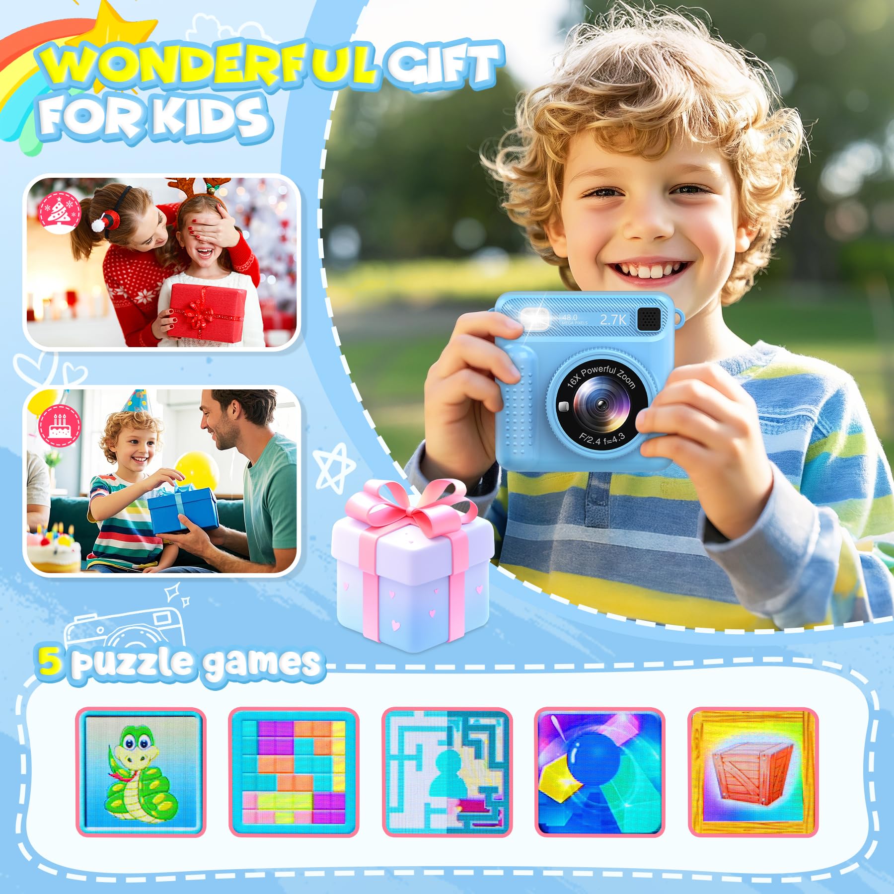 Macchina Fotografica Bambini Istantanea, 2.4 Pollici 1080P Fotocamera Bambini Digitale con 32GB Scheda e Carta da Stampa, Giocattolo Regalo di Natale Compleanno Bambino e Bambina 3-12 Anni