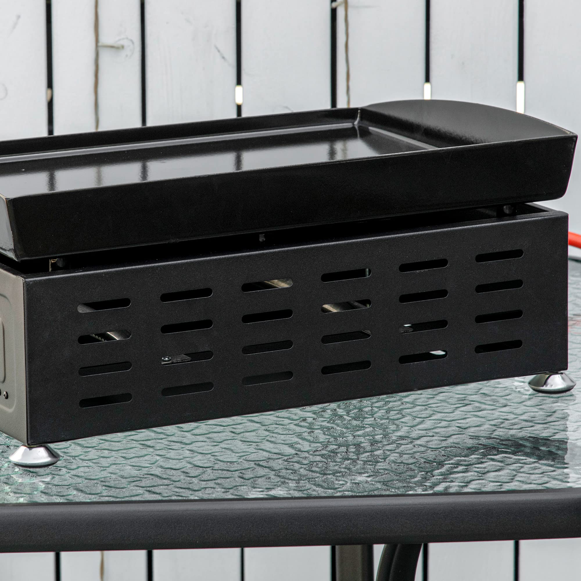 Outsunny Piastra Barbecue a Gas 2 Bruciatori BBQ Antiaderente da Tavolo 5kW 48.5x46x21cm Nero