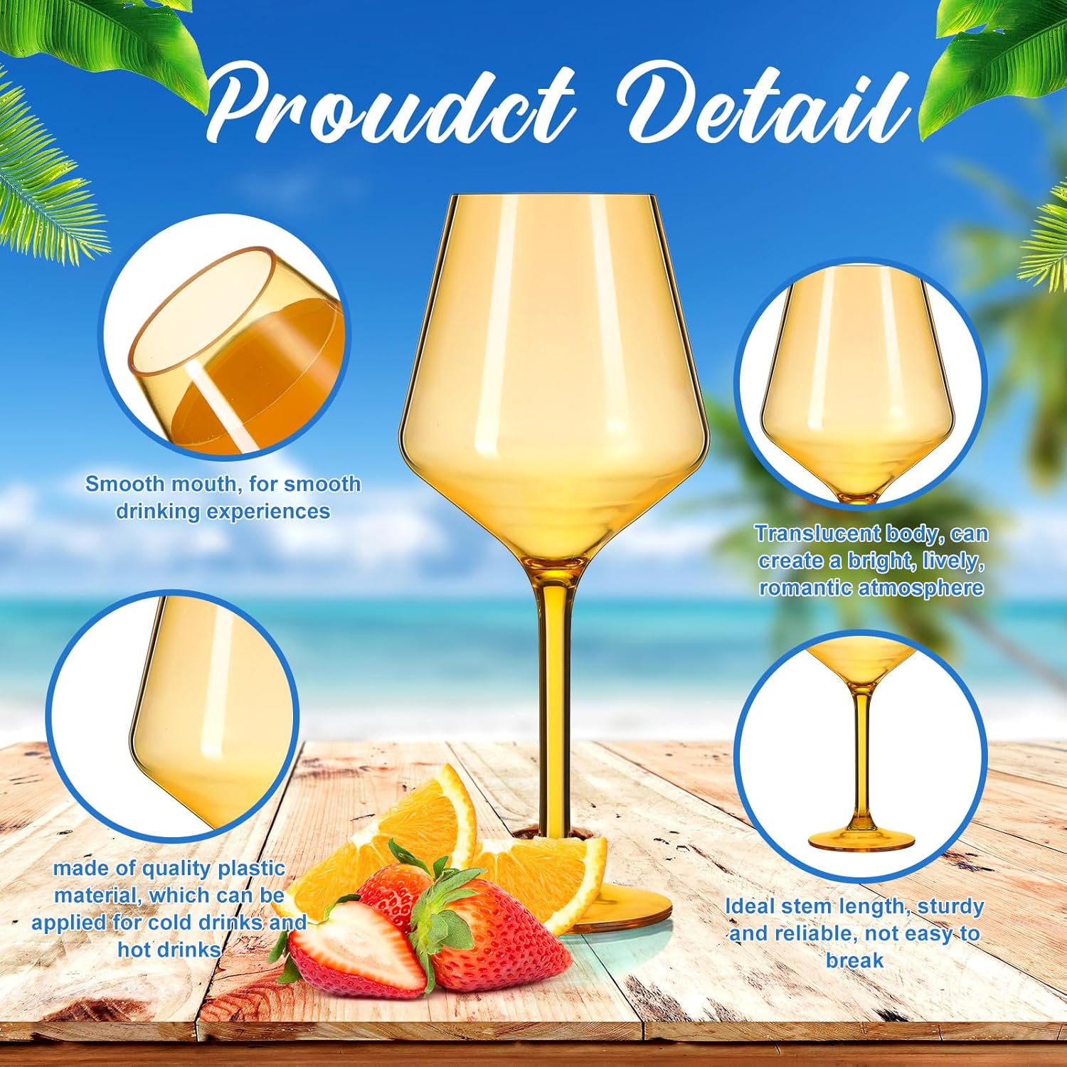 Wine Glasses Set of 6 Acrylic Wine Glasses with Stems 15 oz Glassware Unbreakable Drinking Glasses Elegant Wine Glass Cups Reusable for Wedding, Baby Shower, Outdoor, Pool(Wheaten)
