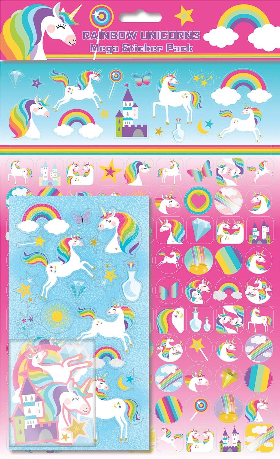 Paper Projects 01.70.22.017 Rainbow Unicorns Mega Sticker Pack, Pink, 29.7cm x 21cm
