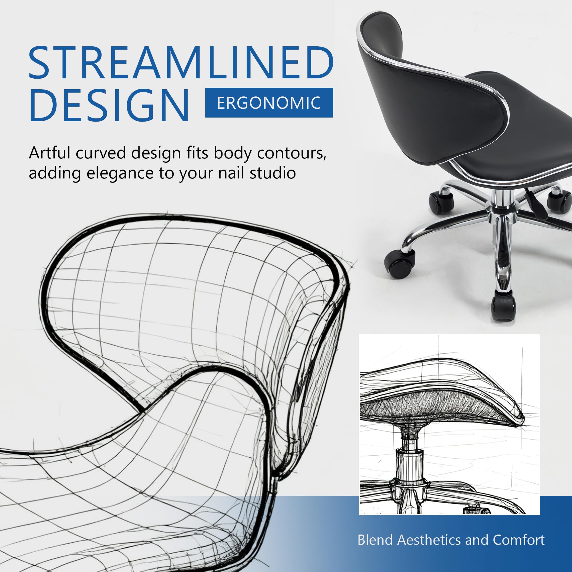 Adjustable Pedicure Stool with Memory Foam Seat and 360° Swivel