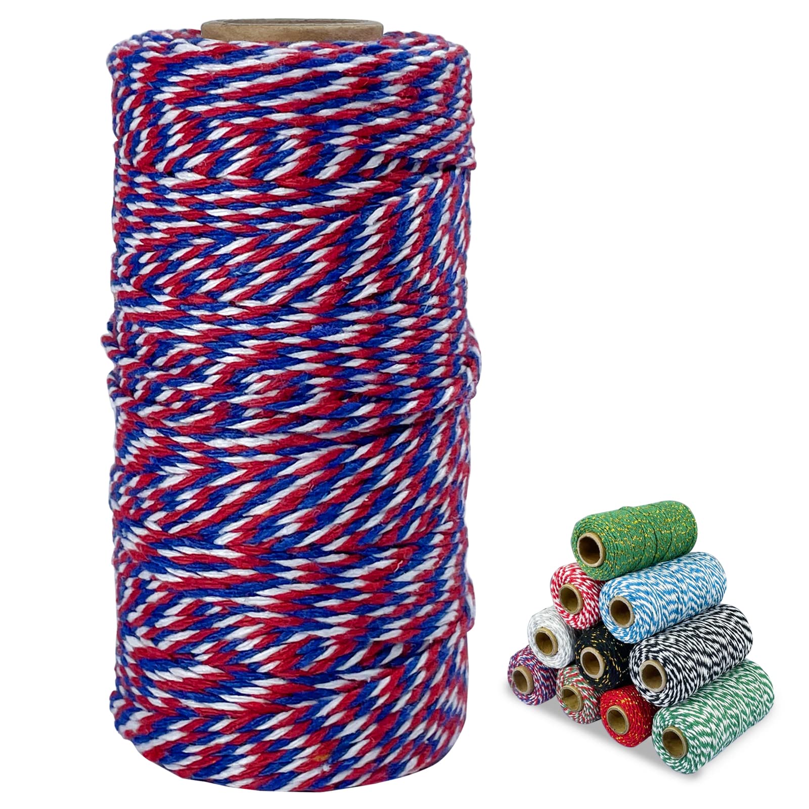 Uiopa Multicolor Red Blue And White Twine String 2Mm X 100M, Christmas String Cotton Bakers Twine Butchers String Parcel Rope, Craft Twine For Gift Wrapping, Diy Crafts, Christmas, Baking, Gardening