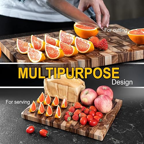 Miniatura 5 de Tabla de cortar de grano final, tabla de cortar de madera de acacia con pies antideslizantes, 16 x 12 x 1 pulgadas, tabla de cortar de madera gruesa