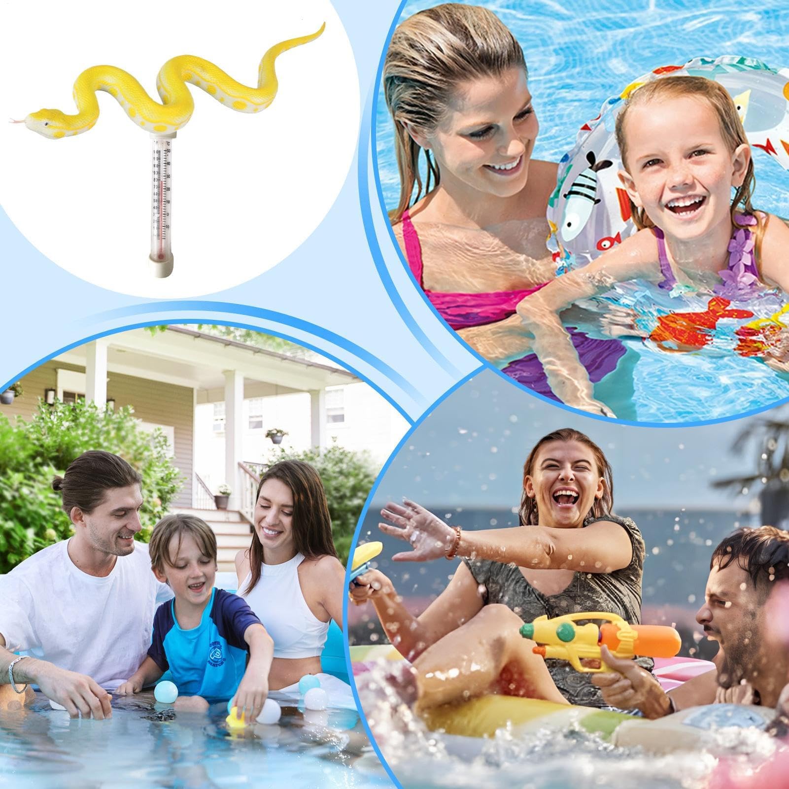 Termómetro para piscina, Termómetro flotante for piscina con 5 diseños de animales, 7,48 x 3,35 pulgadas(Python)
