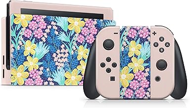 Tacky Design Flowers Skin Compatible with Nintendo Switch Skin - Premium Vinyl 3M Pink Nintendo Switch Stickers Set - Switch Skin for Console, Dock, Joy Con - Decal Full Wrap