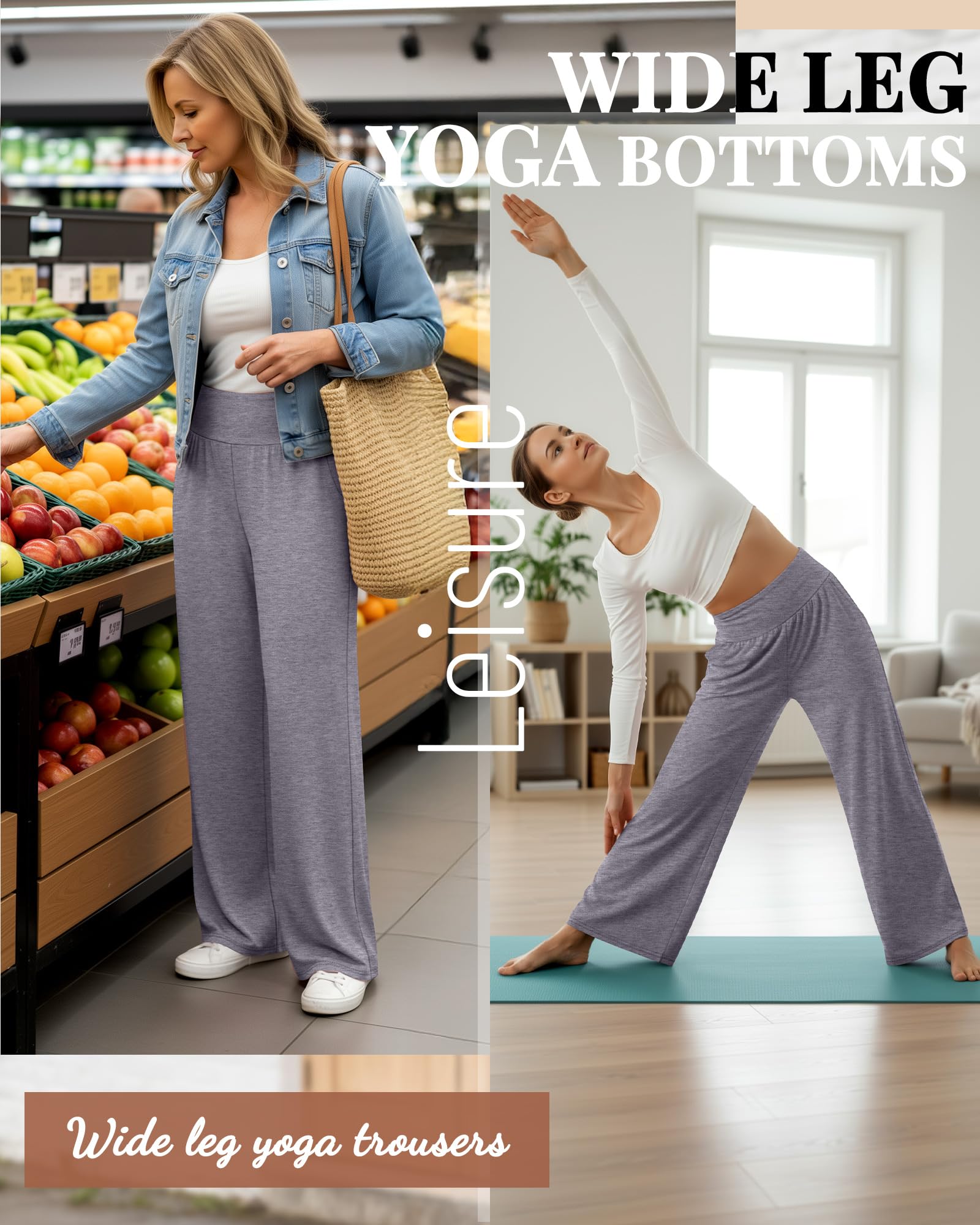 Neer Paquete de 3 Pantalones de Yoga de Pierna Ancha para Mujer Pantalones Cómodos para Estar en Casa con Bolsillos