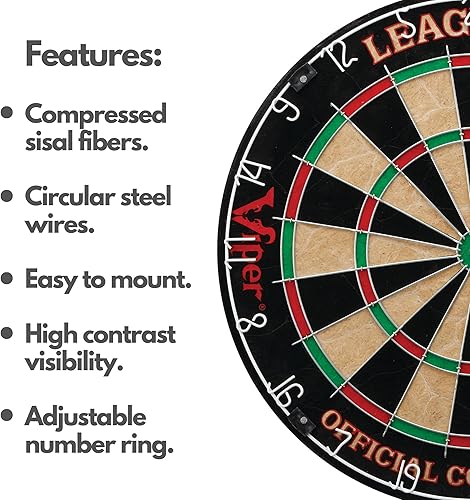 Miniatura 4 de Viper League Pro - Juego de dardos de punta de acero con cerdas reguladoras con diana sin grapas, alambre de araña radial, sisal de alta calidad con