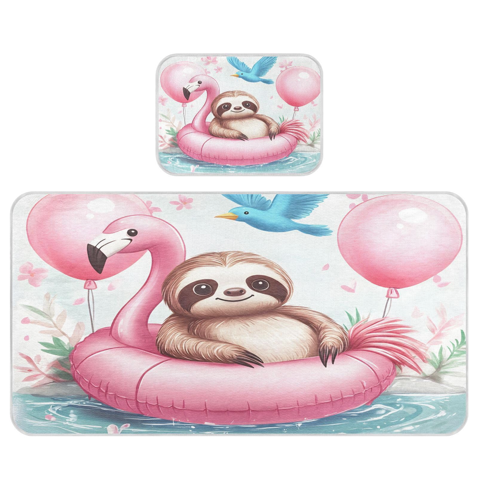 Bolaz Summer Sleeping Bed Pad, Sloth Flamingo Cooling Mattress Set Breathable Bed Mat Ice Silk Mat + Pillow Cover for Toddler Boys Girls