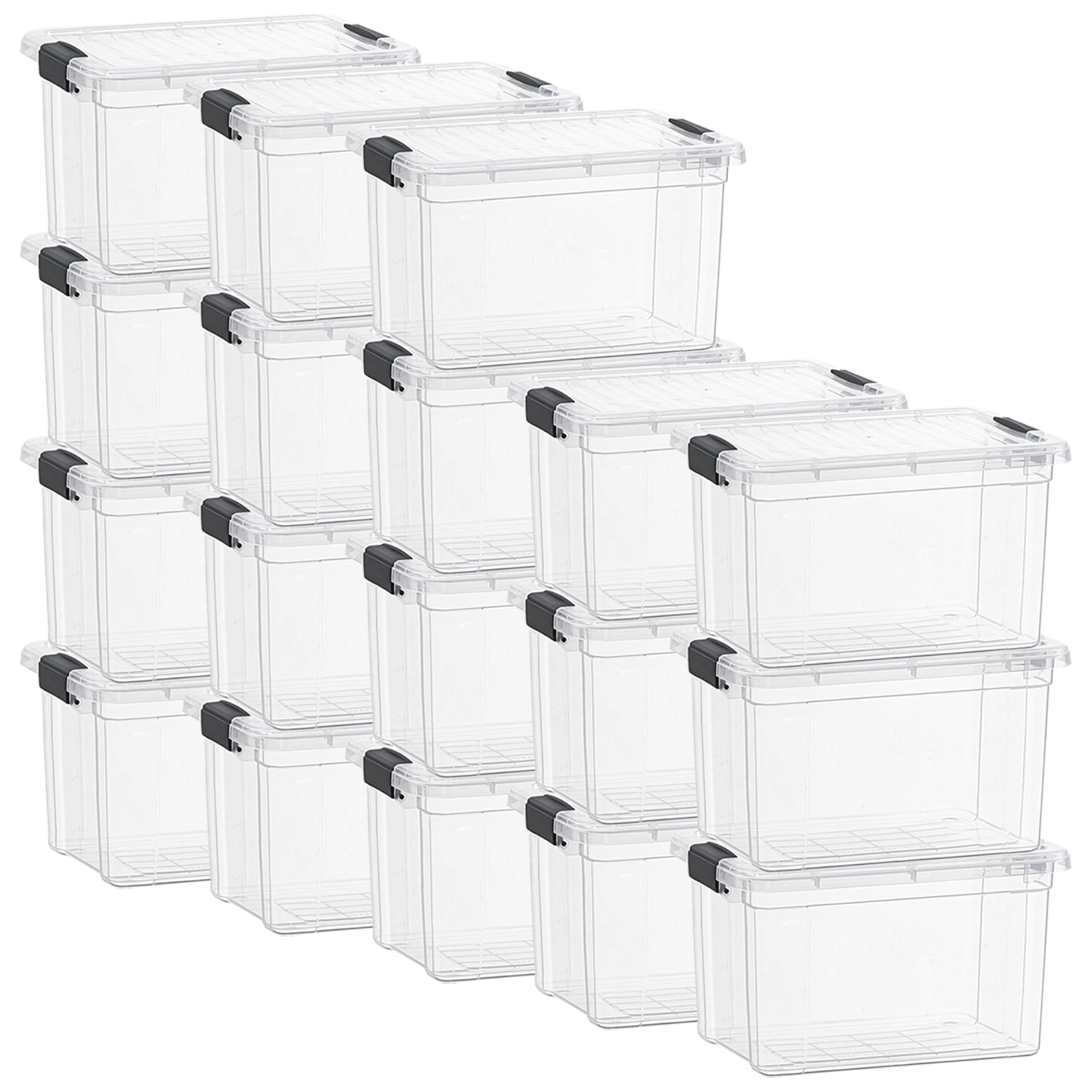 Superio 49 Quart Clear Plastic Storage Boxes with Lids, Stackable Organizer Containers, BPA-Free Storage Bins for Home, Office, School &amp; Dorm, 18 Pack