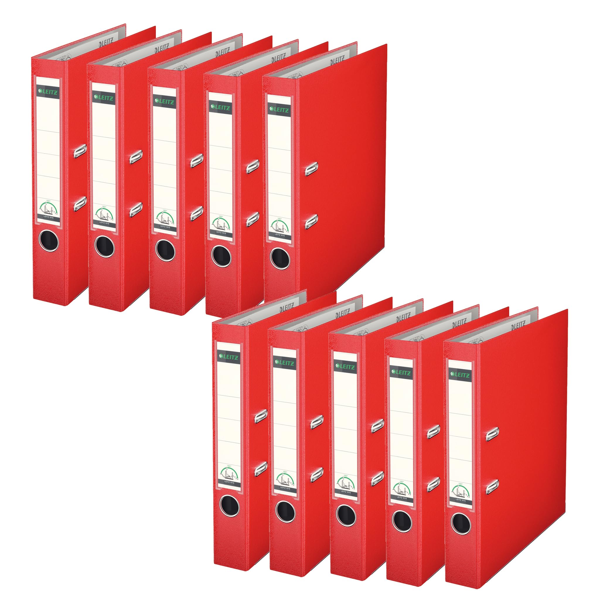 Leitz 180° Narrow Lever Arch File A4 52 Mm Red 2 Rings 1015 Polypropylene Portrait Pack Of 10