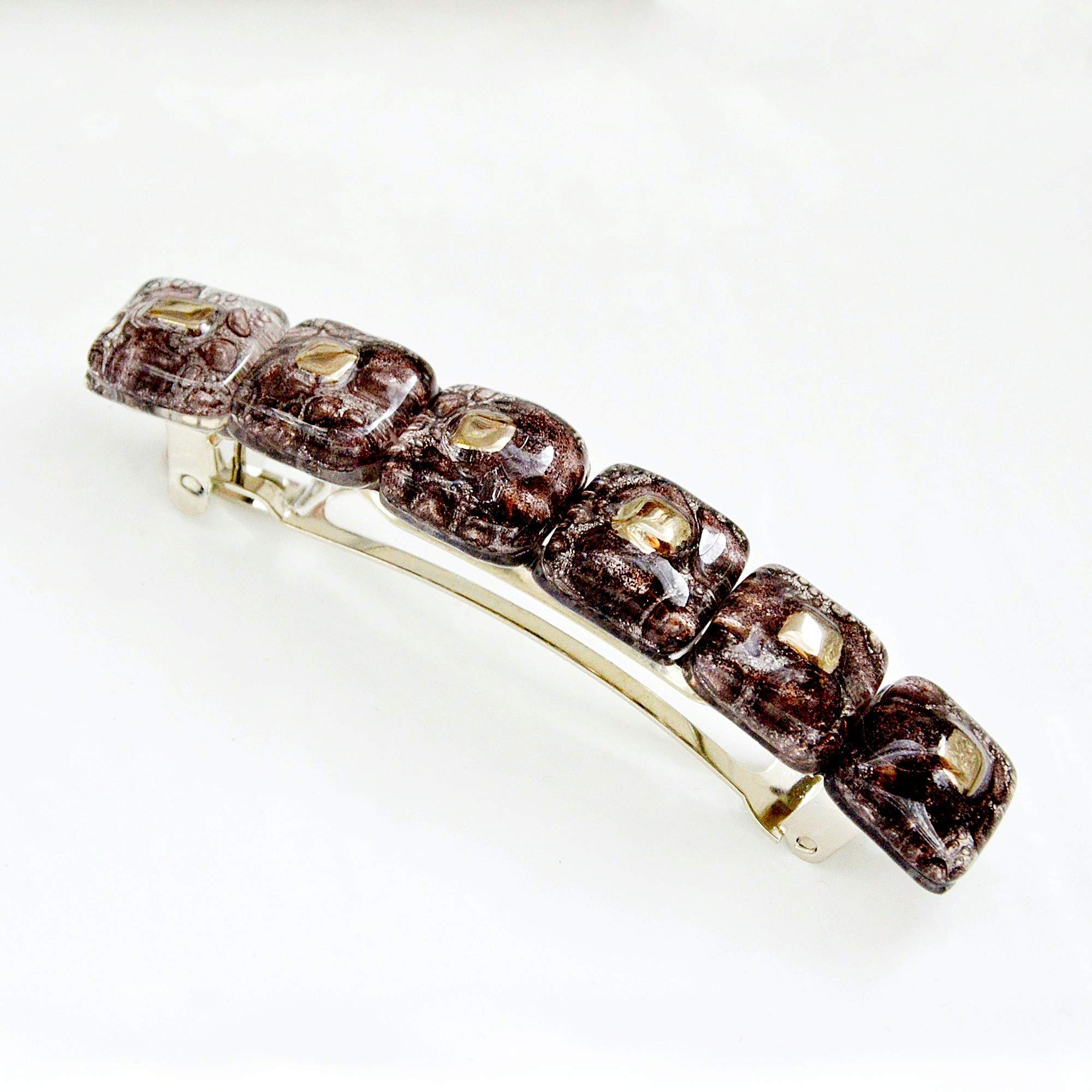 Pince à cheveux bulle marron • Accessoires pour cheveux design pour femmes et filles • Verre tchèque décoré de platine • Composants métalliques français • Barrette • Fabriqué à la main en Europe