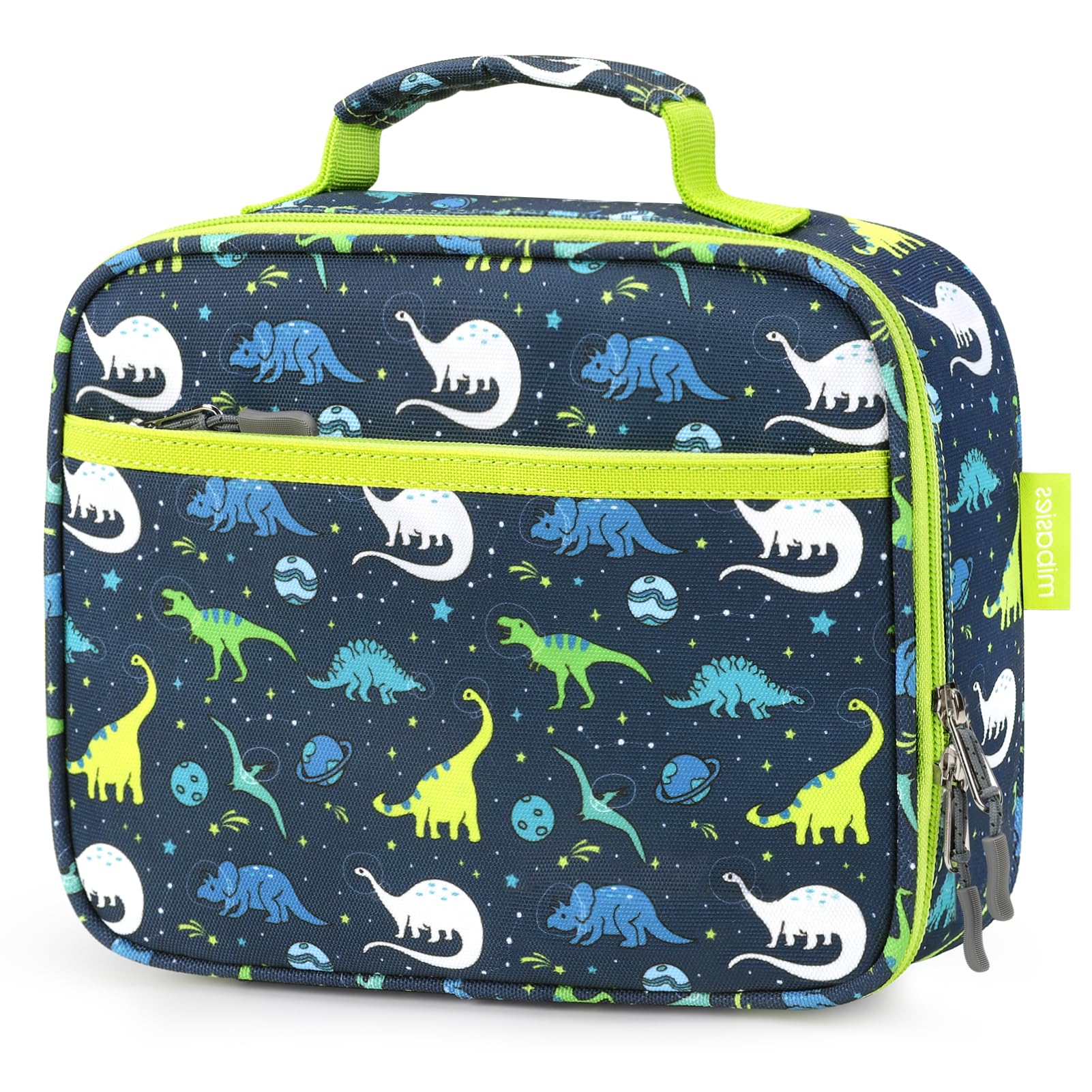 mibasies Kids Lunch Box for Boys Toddler, Insulated and Reusable Lunch Bag for School, Galaxy Dinosaur