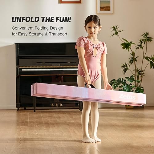 Miniatura 10 de ZELUS Haz de equilibrio de gimnasia plegable de 8 pies, haz de equilibrio de suelo con asas de transporte, base antideslizante para niños,