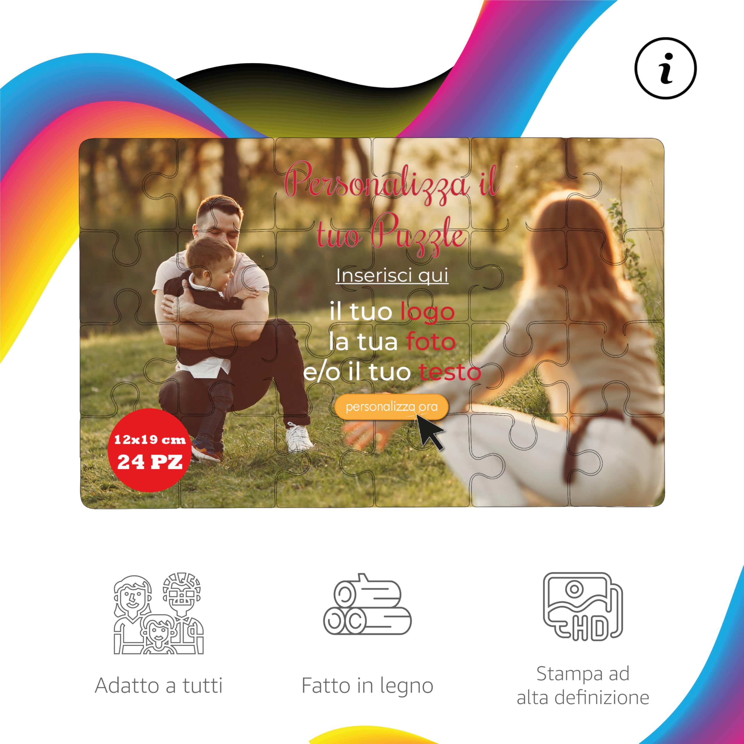 Puzzle personalizzato foto testo 24-384 pezzi stampato alta definizione 12x19 cm