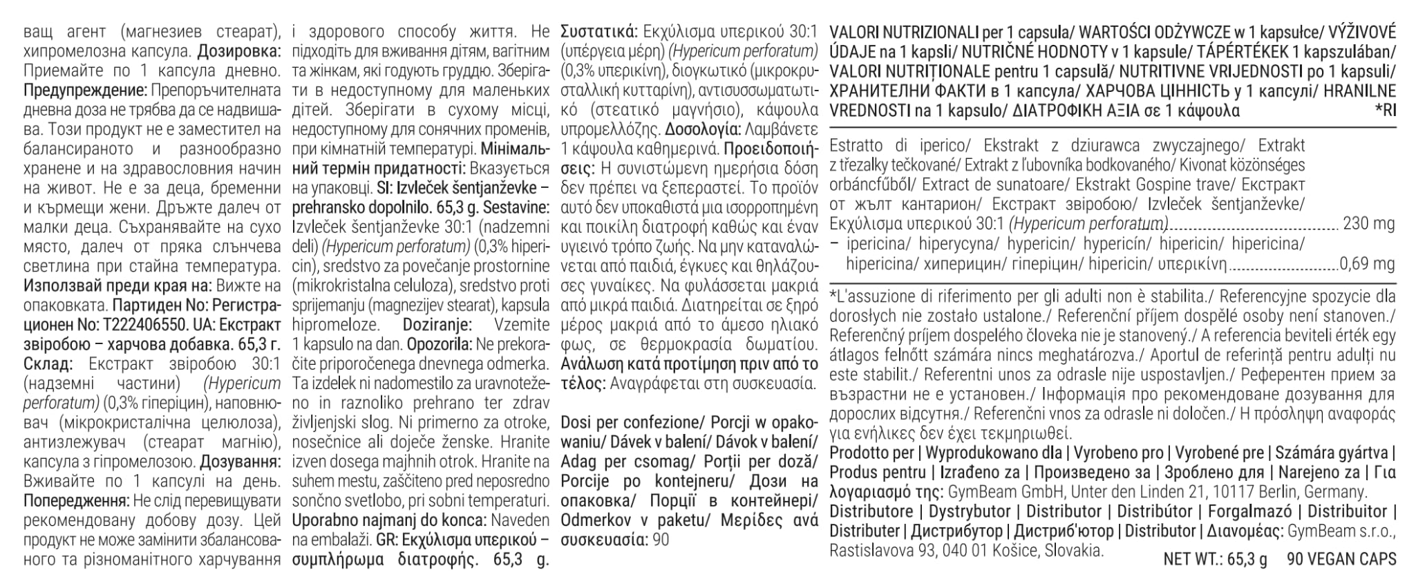 GymBeam Estratto Di Iperico - Integratore Iperico per Umore e Benessere: Per Sonno, Rilassamento, Digestione, Funzione Intestinale, Salute Della Pelle, Capsule Vegan - 90 cps