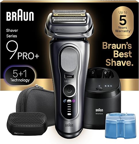 Braun Series 9 PRO+ Electric Shaver, Wet & Dry Razor, Pro SensoAdapt, 6in1 SmartCare Center, 9697CC, Silver