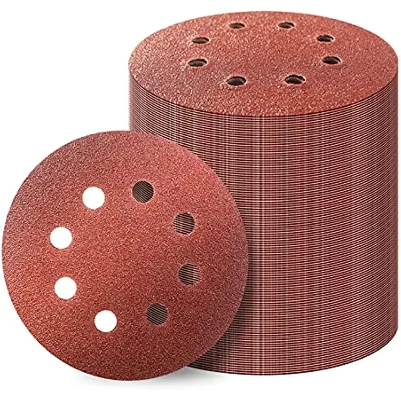 50 dischi abrasivi con gancio e anello da 5 pollici 8 fori, carta vetrata for levigatrice orbitale casuale per Levigatrice(50pcs 100Grits)