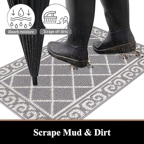 Miniatura 79 de HEBE Tapete para puerta interior, 20 x 32 pulgadas, antideslizante, para puerta delantera, lavable, atrapador de suciedad para entrada, tapete