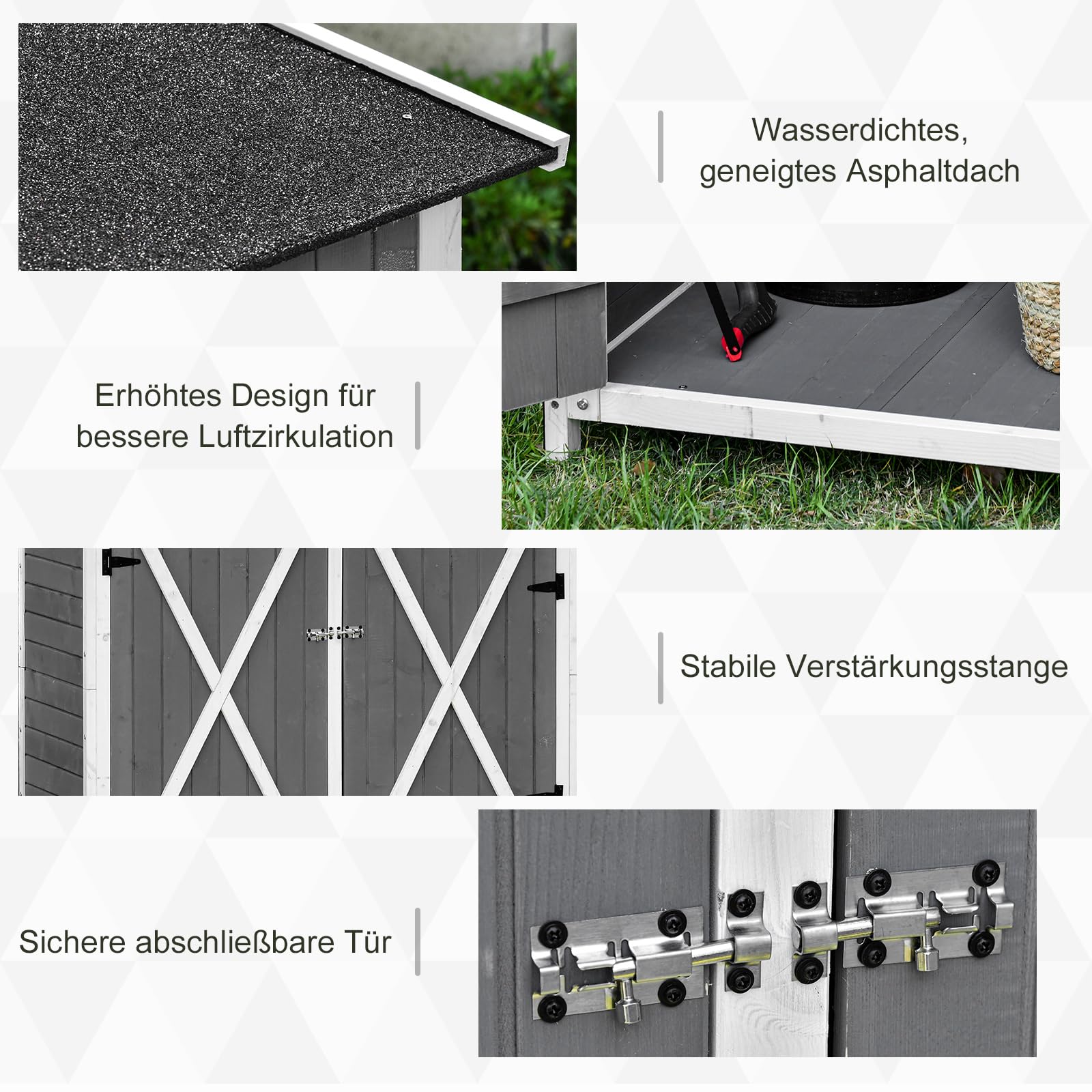 Outsunny Gartenschrank 2-Tür Asphaltdach 139 x 75 x 160 cm Grau+Weiß